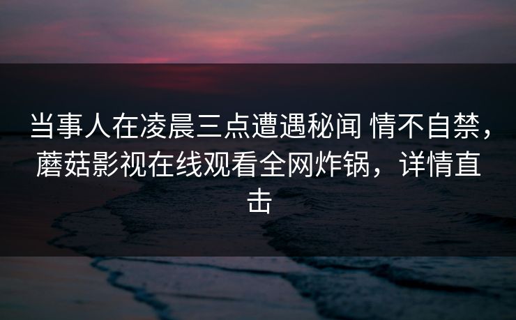 当事人在凌晨三点遭遇秘闻 情不自禁，蘑菇影视在线观看全网炸锅，详情直击